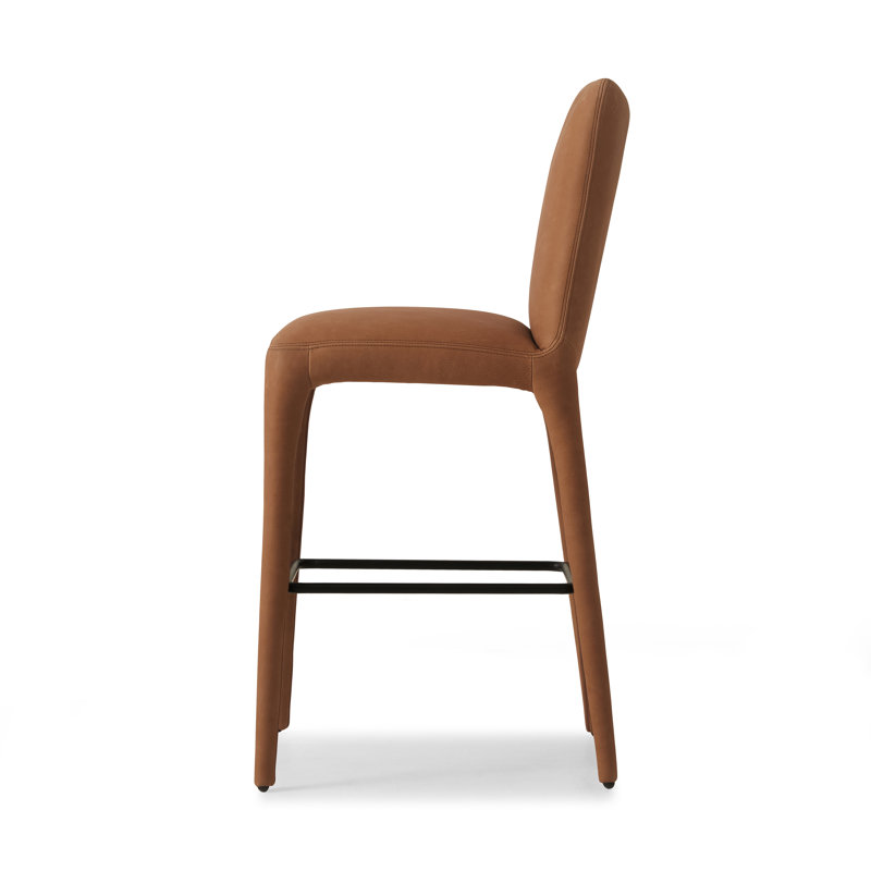Camel Genuine Leather Upholstered Counter Stool with Iron Frame