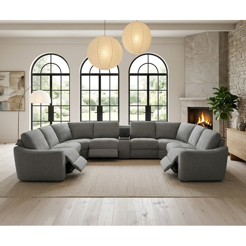 Canapé modulaire inclinable électrique avec ports USB, Mélange de polyester gris