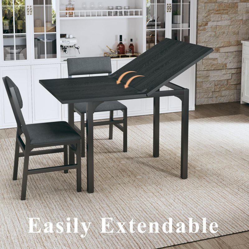 Foldable Dining Table Set Extendable Wood Top, Black, 30.3" H x 47.2" L x 31.5" W, 5 Pieces: Table, 4 Chairs