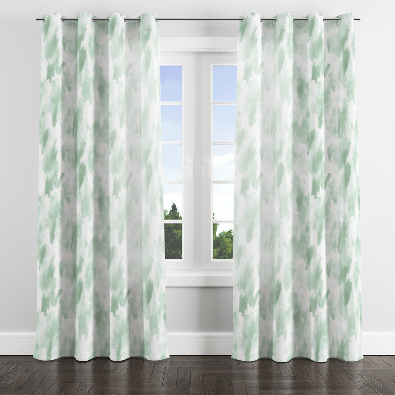 Modern Window curtains - Scandinavian Green Notes Of Abstract Grommet Curtain - 1 Panel, 52" W x 95" L, Silver Grommets