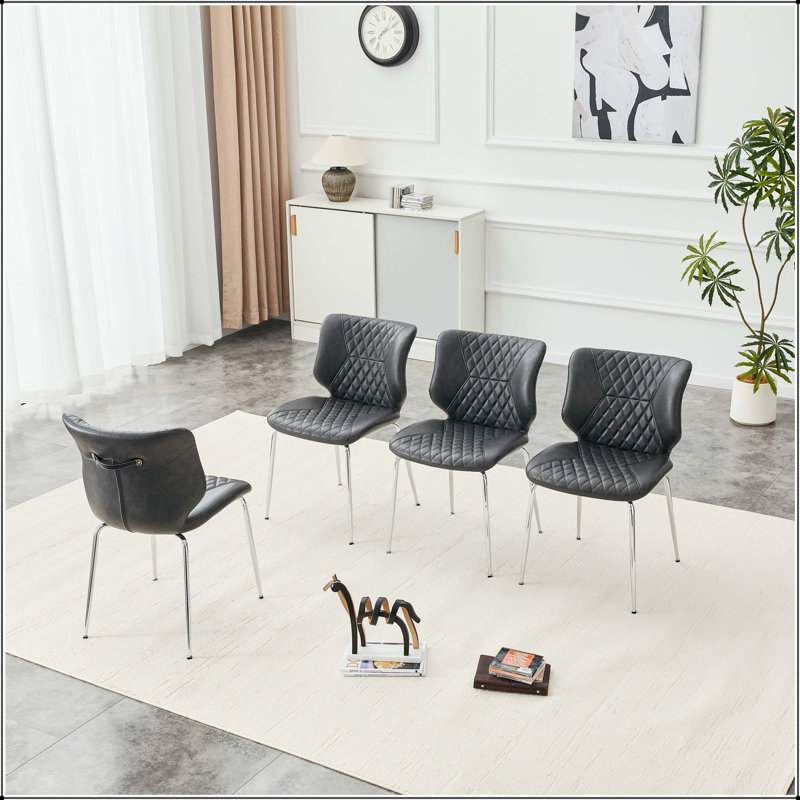 Chaise de salle à manger en cuir ciré gris foncé capitonné à l'huile - Ensemble de 4, Dark Grey, 4, Gris foncé