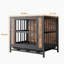 Cage pour petit chien rustique avec pieds réglables en hauteur et plateau amovible brun noir avec 2 portes coulissantes et coussin pour chien
