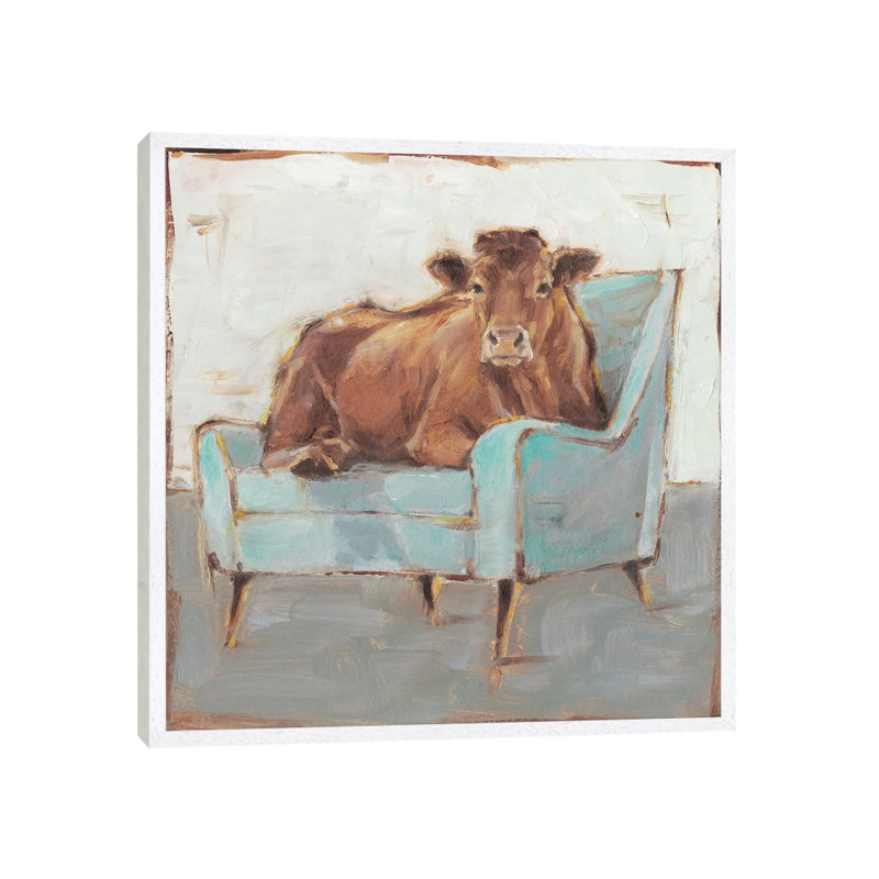 Moo-ving In IV by Ethan Harper - Single Picture Frame Print on Canvas, 66.04 cm H x 66.04 cm W, White Framed