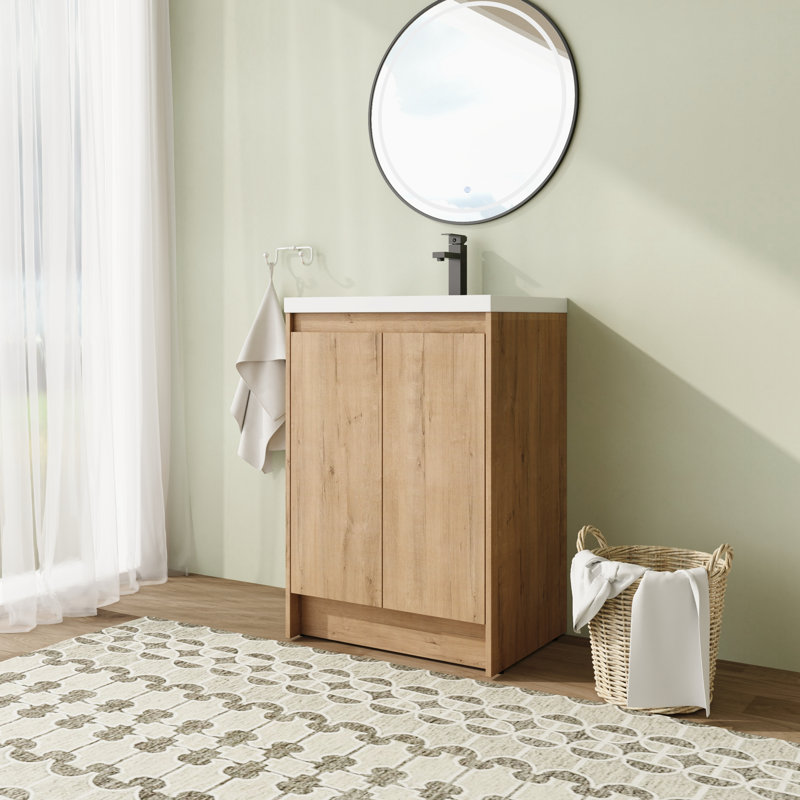 Meuble-lavabo simple autoportant 24 po avec plateau en résine et portes à fermeture en douceur 24 po