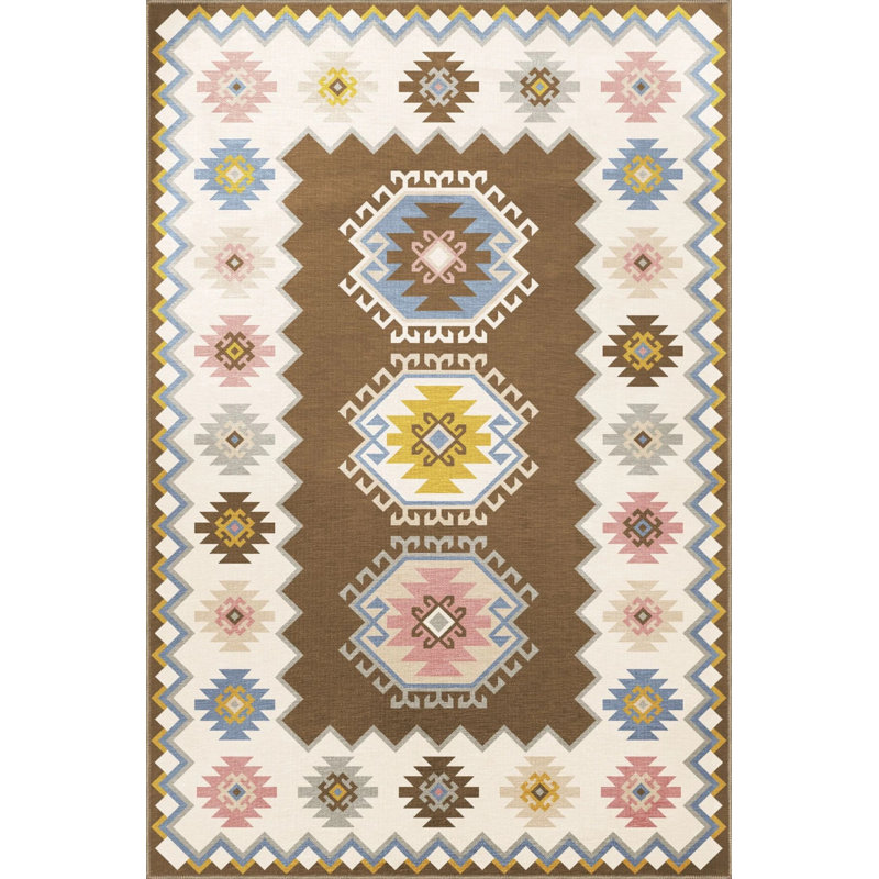Brown Beige Themed Traditional Motif Patterned Vintage Decorative Carpet, Round 5'