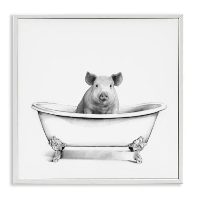 " Hog in Bath Tub Minimal Bathroom Sketch " Print