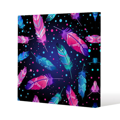 Painted bird feathers Slim Style Canvas Print, 15mm Slim Real wood.