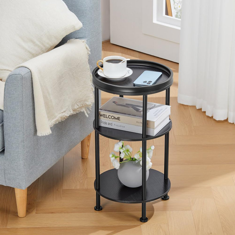 21.7''H Round End Table, Multi-Functional Black Side Table For Small Spaces