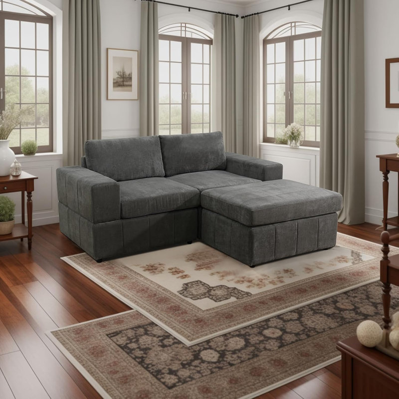 Neasa Microfiber 2-Seater Sofa With Ottoman