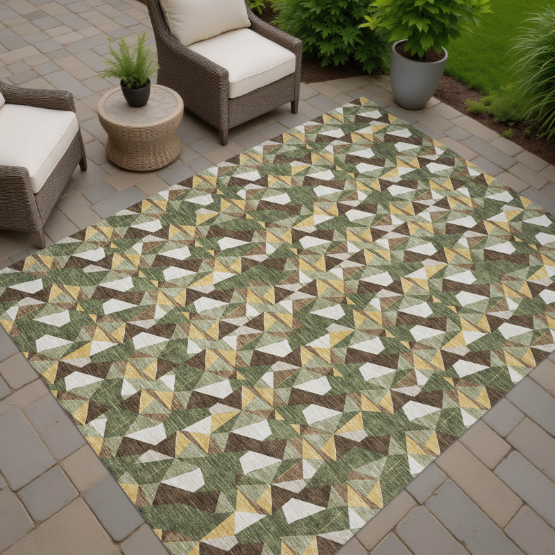 Machine Washable Indoor/Outdoor Chantille ACN2636 Geometric Rug, 8' x 10', Olive