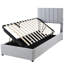 Lit simple gris avec rangement spacieux, conception hydraulique efficace et contemporaine