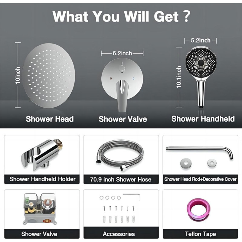 10'' Complete Shower System with Rough in-Valve, Chrome