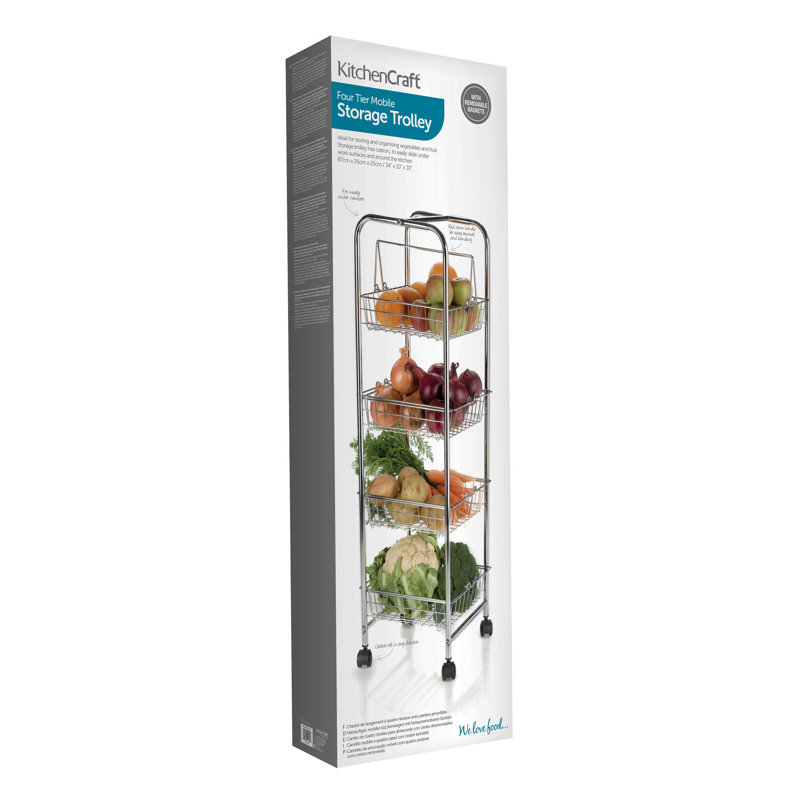 Kitchen Trolley on Wheels for Food Storage with 4 Baskets Serving Cart