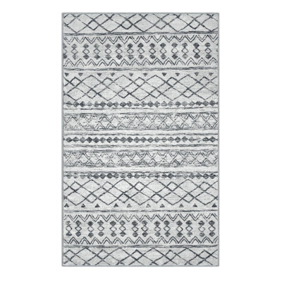 2'x 3' Vintage Washable Rugs for Entryway,Low Pile Soft Geometric Indoor Door Mat,Grey