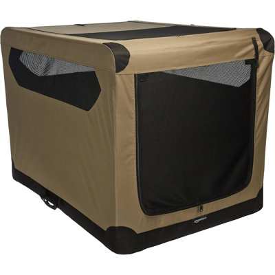 Cage de transport pour chien 2 portes pliable à côtés souples, brun clair
