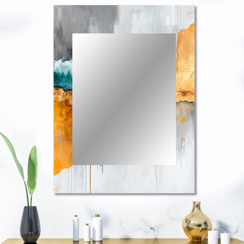 Contrasting Harmony Of Gray And Golden Marble I - Transitional Mirror, Gold Unique Wall Mirror, Printed Metal Art, 40" x 30"