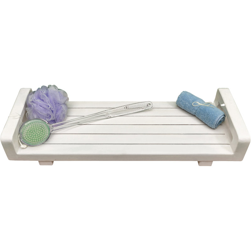 Eleganto 29" White Driftwood Teak Bath Tray with LiftAide Arms