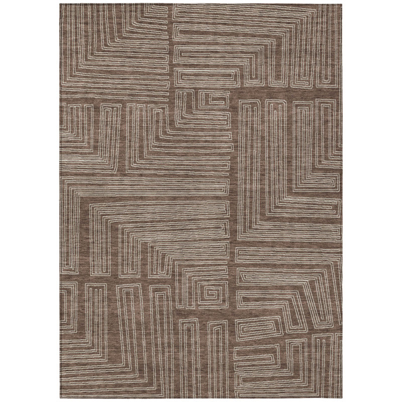 Tapis intérieur lavable à motif géométrique 9 pi x 12 pi brun