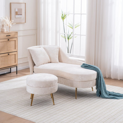 Upholstered Chaise Lounge Chair Indoor With Multi-functional Ottoman Chenille Chaise Lounge Fluffy Reading Chairs For Office Living Room Bedroom Relax