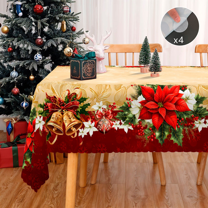 1Pc Round/Rectangular Polyester Tablecloth, Christmas Tablecloth With Pine, Snowman, Truck, Embosed Edge, Christmas Decorations For Dining Table, Festival Party Holiday Table Decoration, Festival Gift