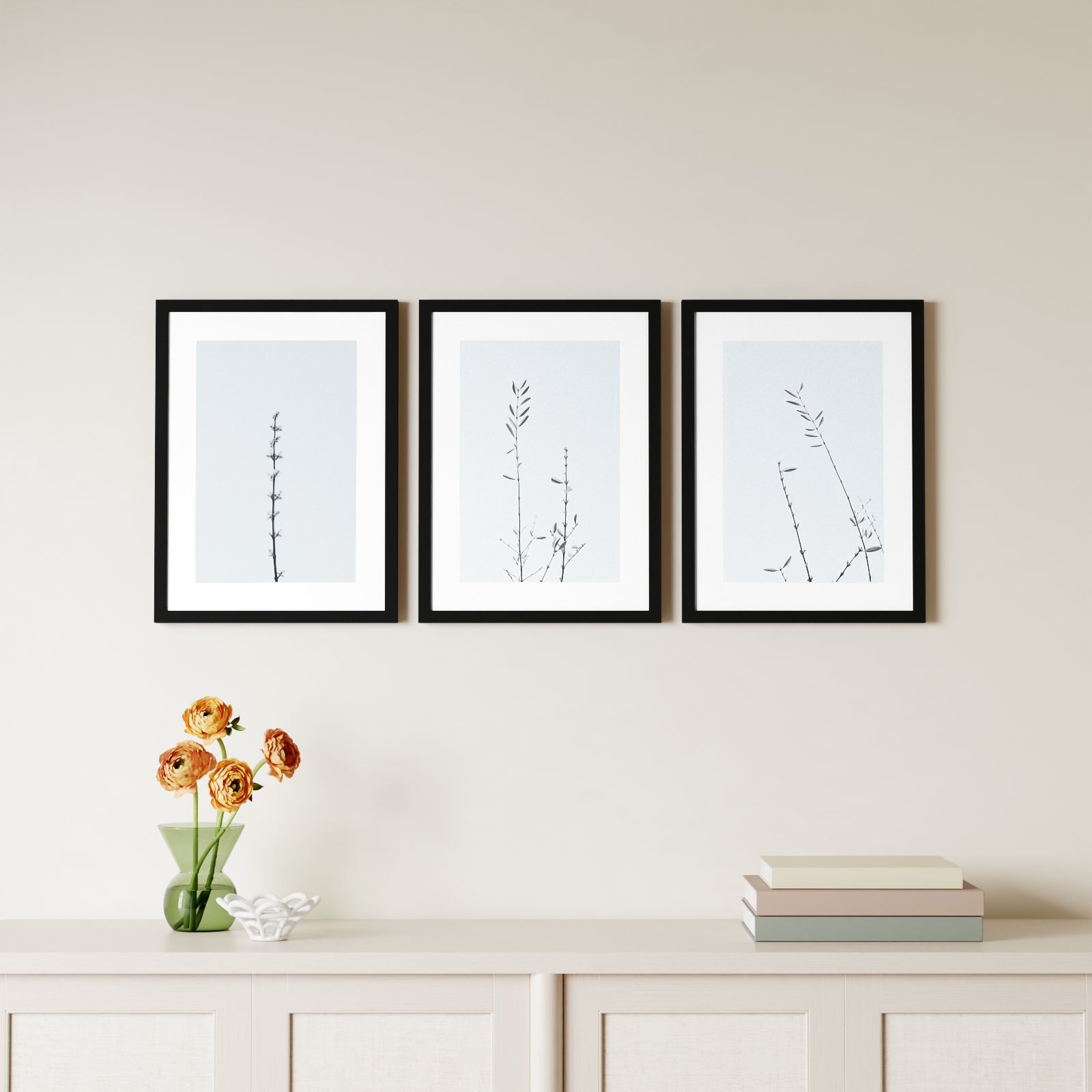 Retro Tennessee Botanical Prints by Adela - 3 Piece Single Picture Frame Photograph Set, Black, 17" H x 43" W x 1" D