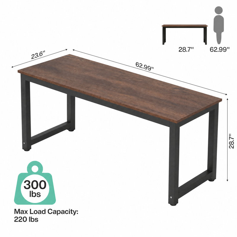 Bureau d'ordinateur 63 ", 63*23.6 inch, Brown+Black
