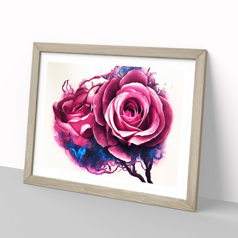 Masterful Rose Flowers Abstract - Single Picture Frame Painting, 25cm H x 34cm W x 2cm D, Oak