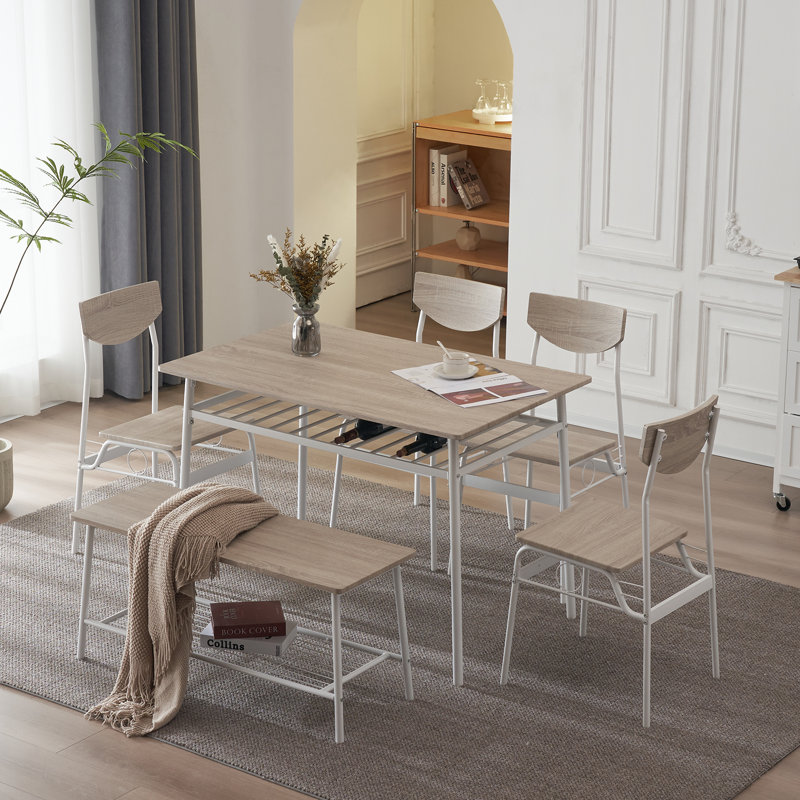 Gagnier 6 - Person Four Leg Dining Set, Oak, White, Oak/White