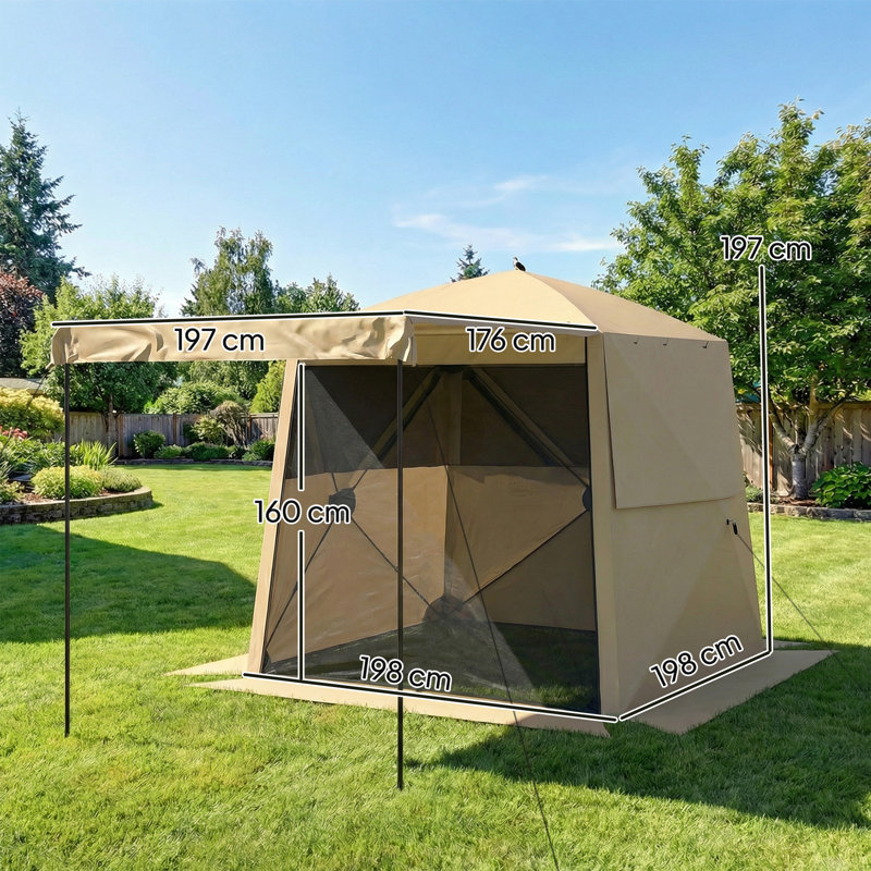 Outsunny 2 x 2 m Pop Up Gazebo with Awning, Easy Setup, Beige