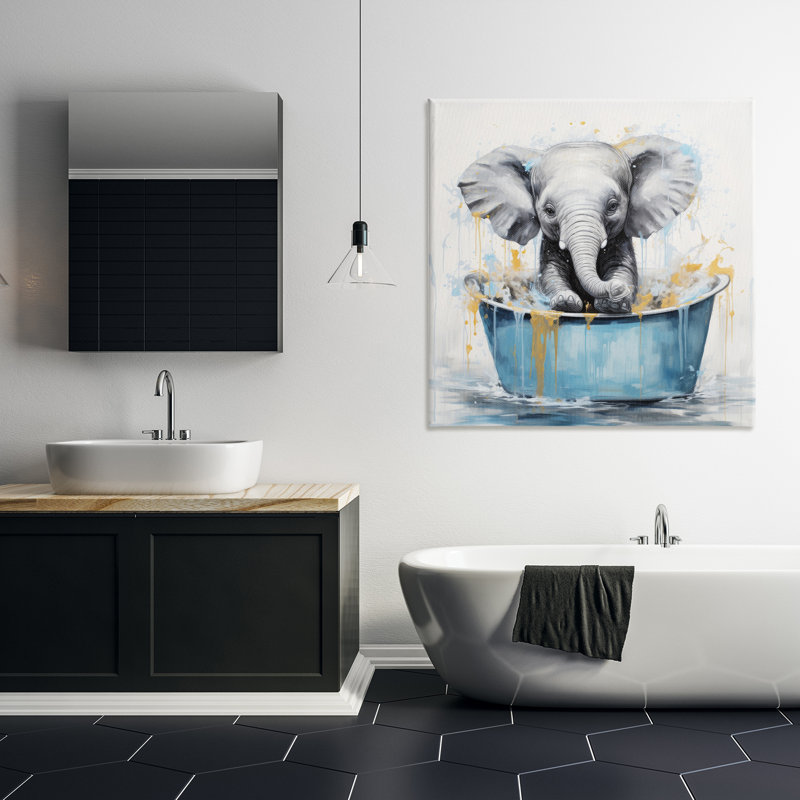«Bathing Baby Elephant Canvas» par Lazar Studio, H 36 po x l 36 po