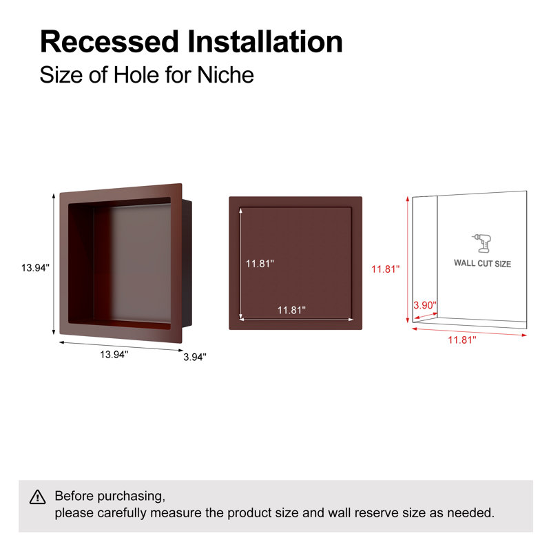 Armoire encastrée en métal 13,94 "x 13,94", Noyer