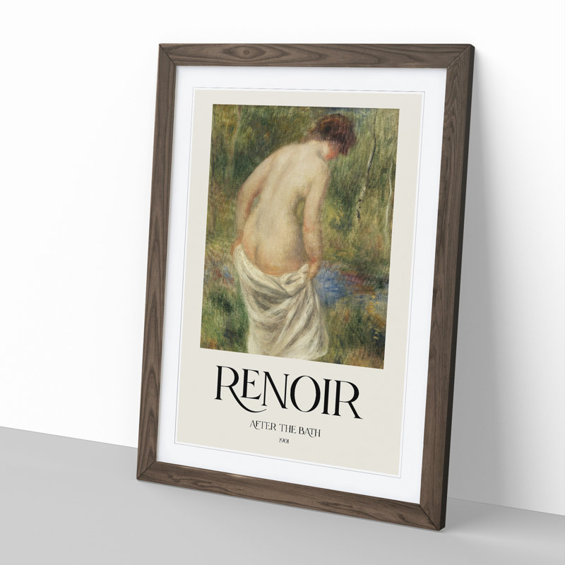 After the Bath by Pierre-Auguste Renoir - Picture Frame Painting, Walnut Framed, 36cm H x 27cm W x 2cm D