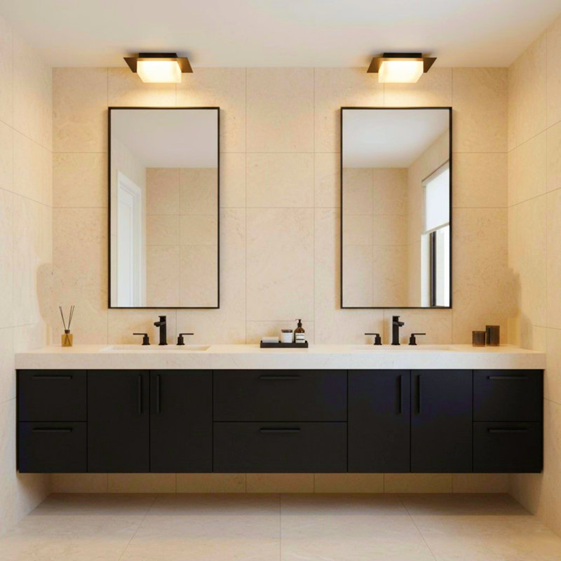Square Chrome-Plated Integrated LED Recessed Ceiling Light, Three-Color Light, 15 W, Black, 5" H x 8" W x 8" D