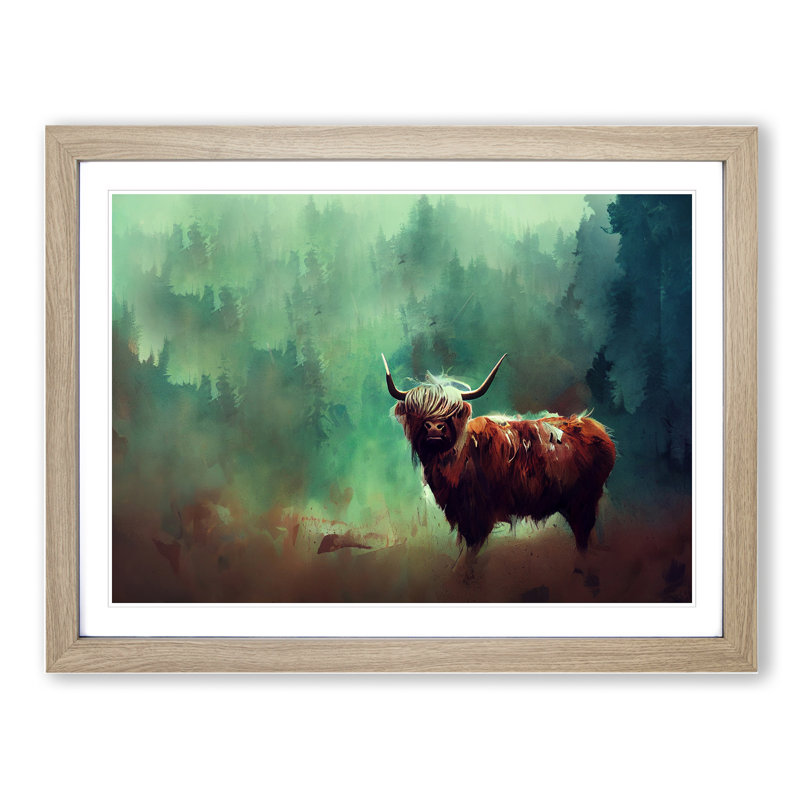 Highland Cow Abstract - Single Picture Frame Painting, 34cm H x 46cm W x 2cm D, Oak