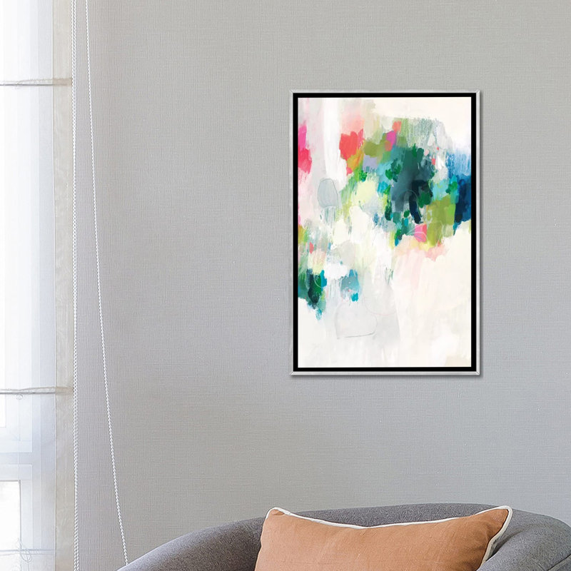 Raspberry & Teal I - Wall Art Print - Framed Canvas, 26" H x 18" W, Floater Framed Canvas without Mat, Silver
