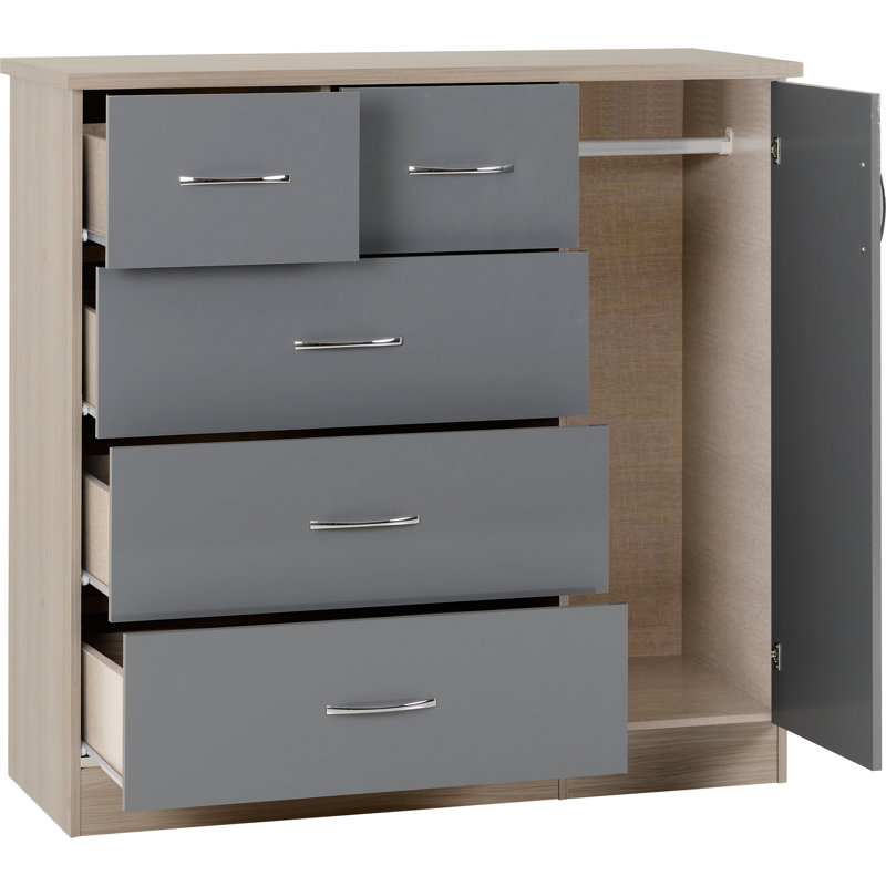 Cascio 1 Door Wardrobe, Grey Gloss/Light Oak Effect Veneer