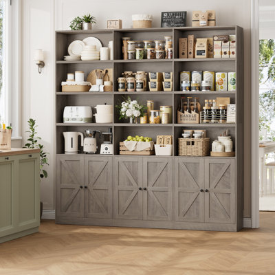 71''W X 74.4"H Sideboard Buffet with 3 Cabinets and 12 Open Shelves