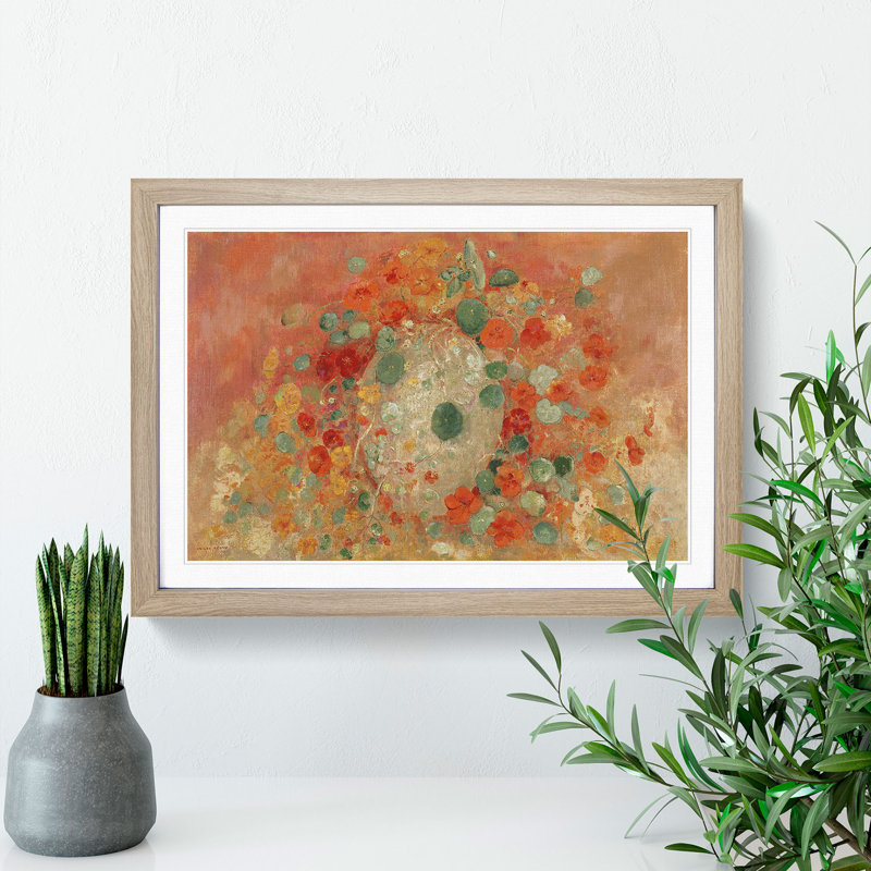 Nasturtiums by Odilon Redon - Picture Frame Painting Print on MDF, 27cm H x 36cm W x 2cm D, Oak Framed