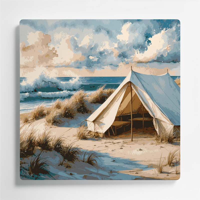 Art mural en métal beige Coastal Beach Camp, H 16 po x l 16 po