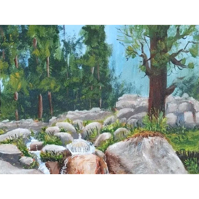 Waters Through The Rocks | Acrylic Painting On Canvas With Frame | Kulwinder Singh
