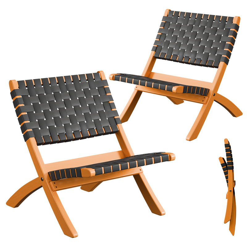 2PCS Patio Fir Wood Folding Armless Chair, Black