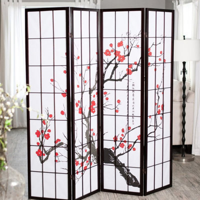 Cloison de 70 po de hauteur avec finition noire et charmantes silhouettes de fleurs de prunier - ajouter de l'intimité