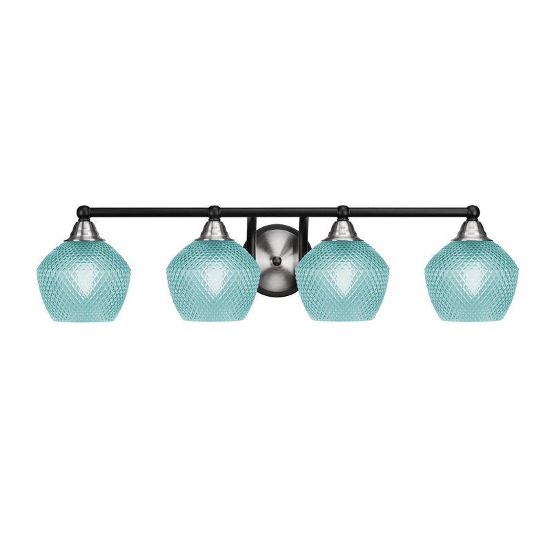 Mukkesh 4 Light Bath Bar Matte Black & Brushed Nickel 6" Turquoise Glass, Matte Black/Brushed Nickel, 4 Lights