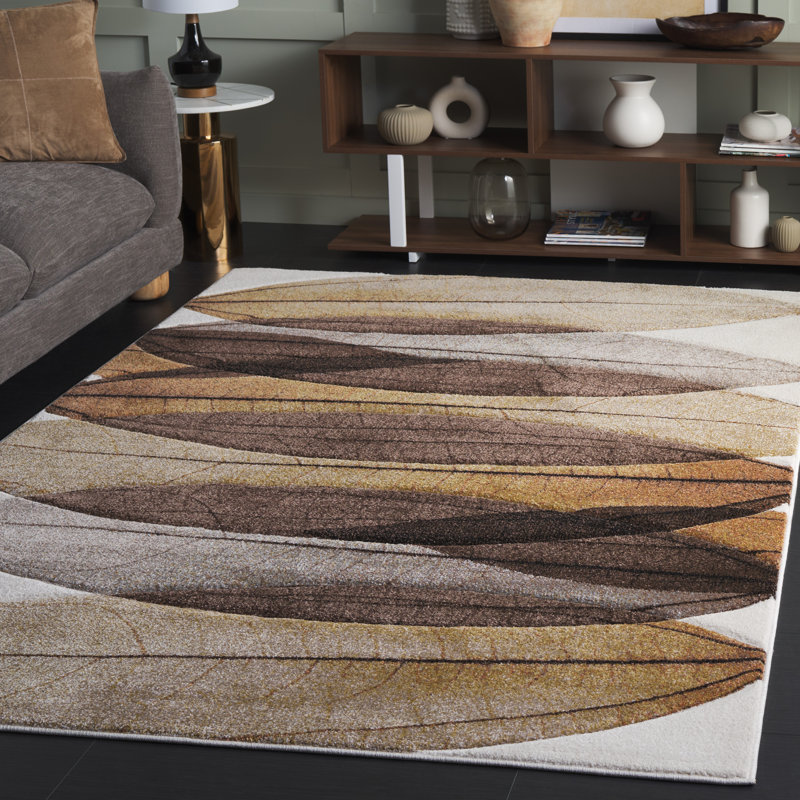 Tapis floral Jeromie Performance, Brun / Noir / Ivoire, Rectangle 9 pi x 12 pi