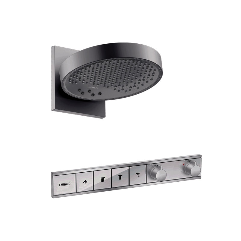 Pomme de douche à 3 jets 2,5 gallons par minute avec garniture thermostatique RainSelect pour 4 fonctions hansgrohe Rainfinity en chrome noir brossé