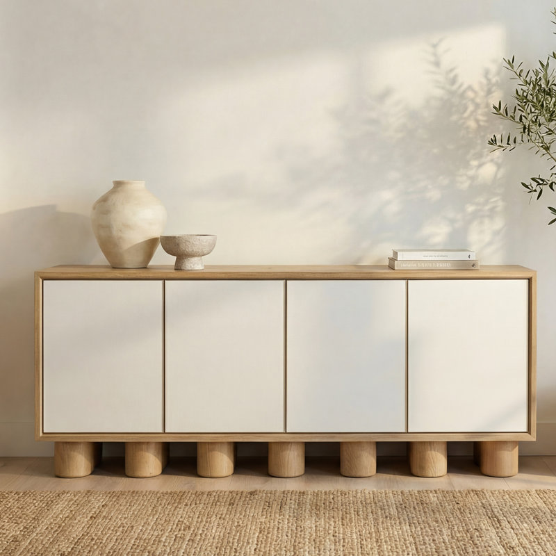 Sideboard, Shagreen Patterned Doors, White/Wood
