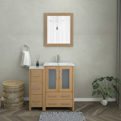 Ensemble de meuble-lavabo autoportant 36 po avec plateau en céramique et miroir assorti Brescia