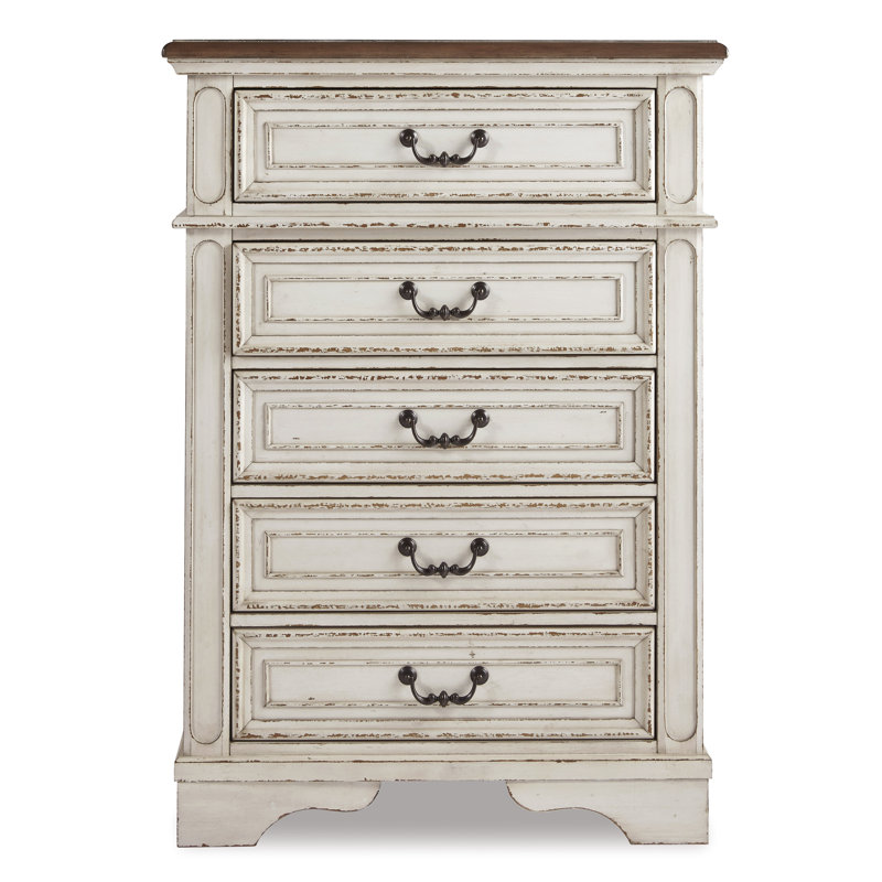 Cottage Charm Antique White 5-Drawer Chest with Felt Lined Drawers