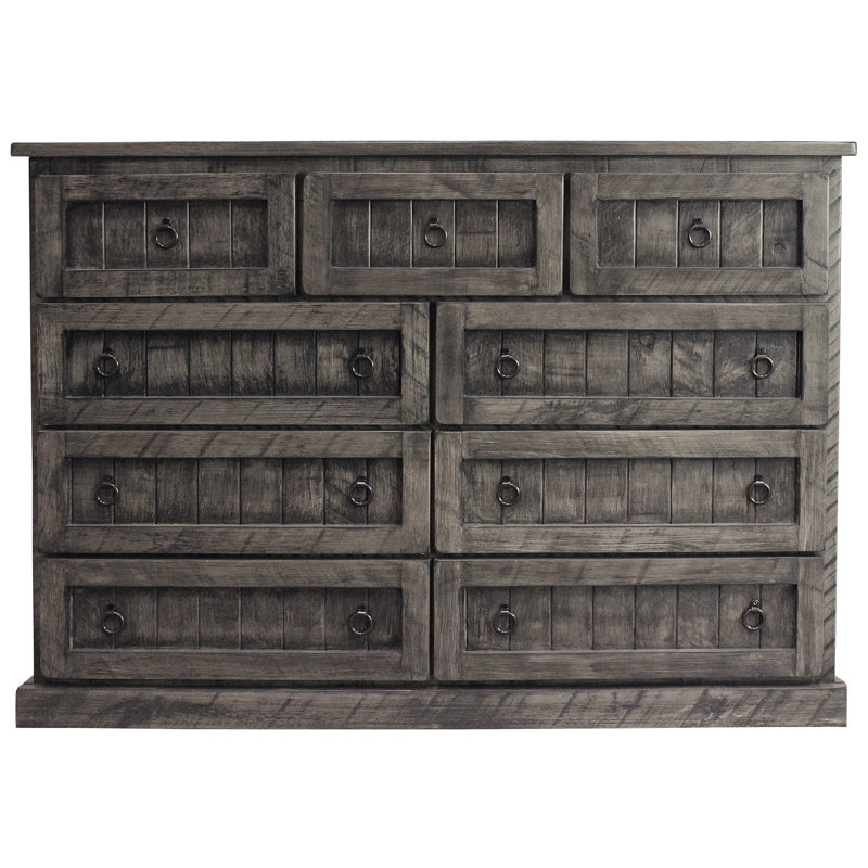 Caidee Solid Wood 9 - Drawer Dresser, Rustic Barnwood