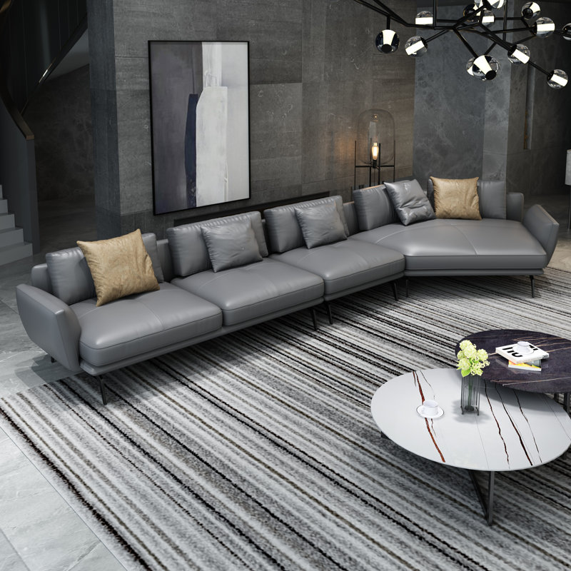 Galaxy Sectional, Smokey Gray Genuine Leather, Right Hand Facing
